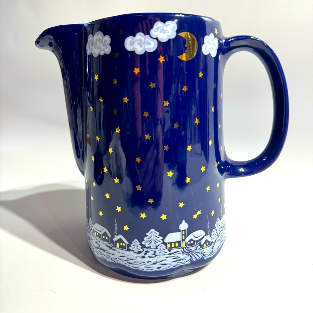 Waechtersbach Winter Dreams Water Drink Pitcher Cobalt Blue Snow Gold Stars